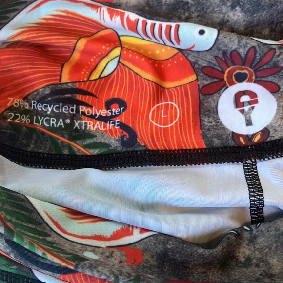 Yoga Democracy Diiso crop leggings orange blue bird peacock boho size L - Picture 5 of 5